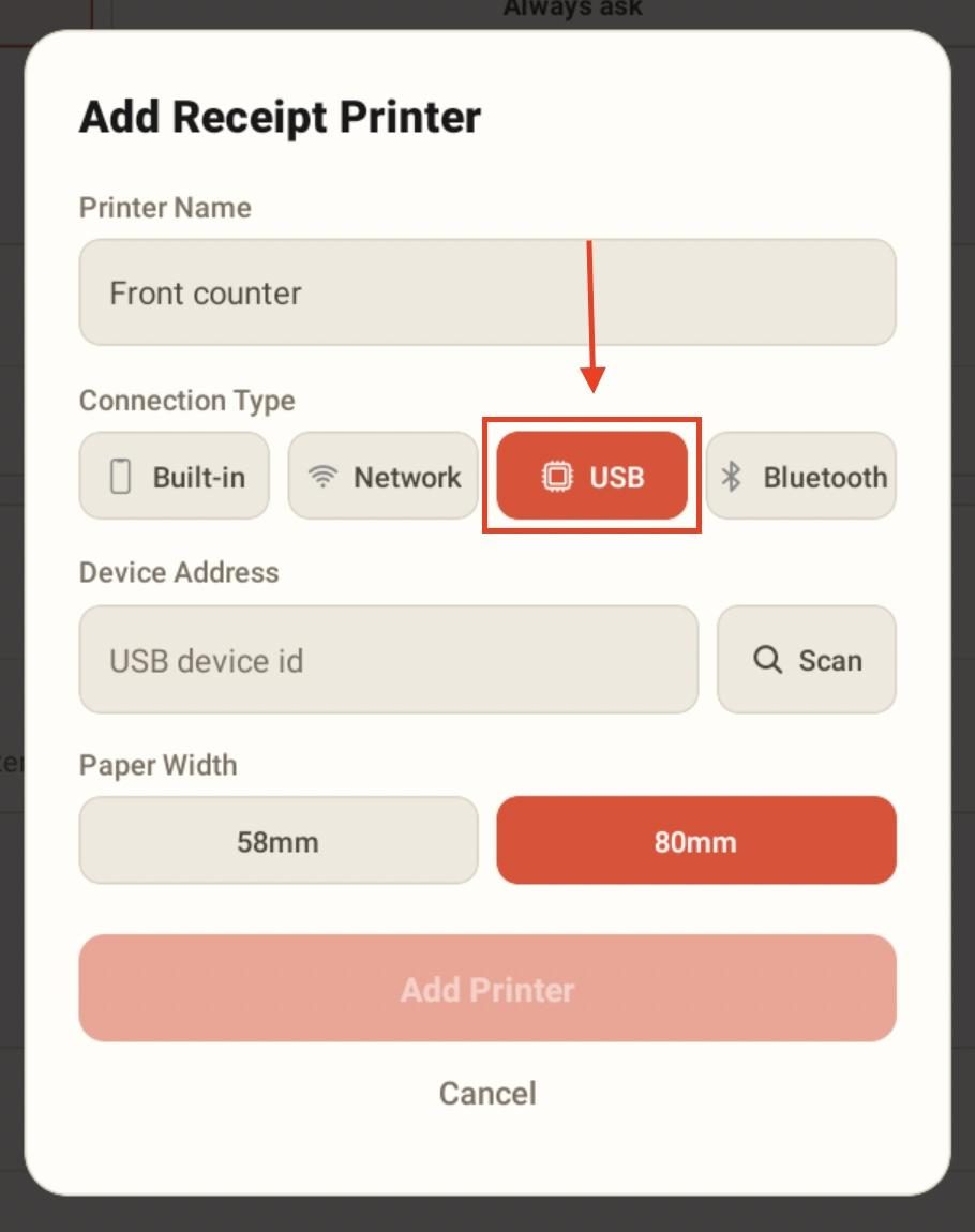 Choose USB connection type.