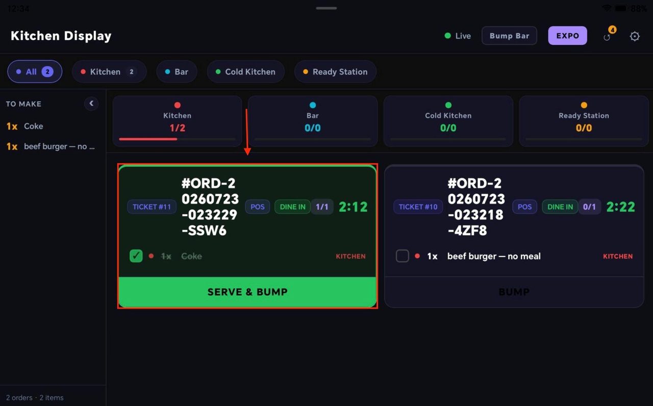 Select the order by pressing on it.