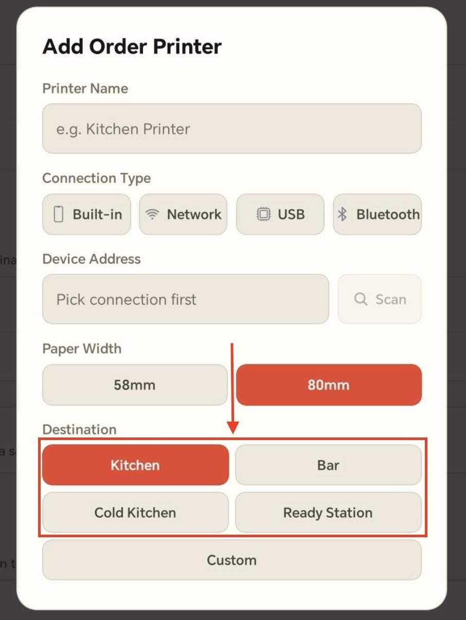 Select a destination for the printer.