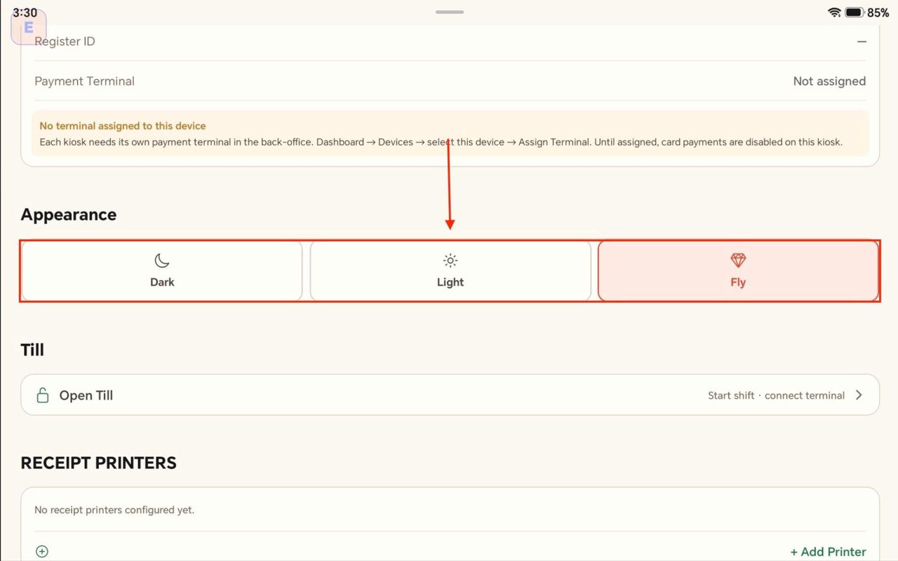 Pick one of the three options for the appearance of the kiosk.