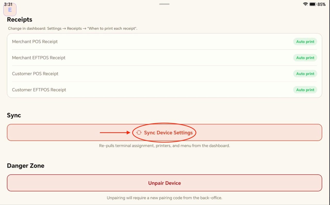 Pressing this button syncs any changes made.