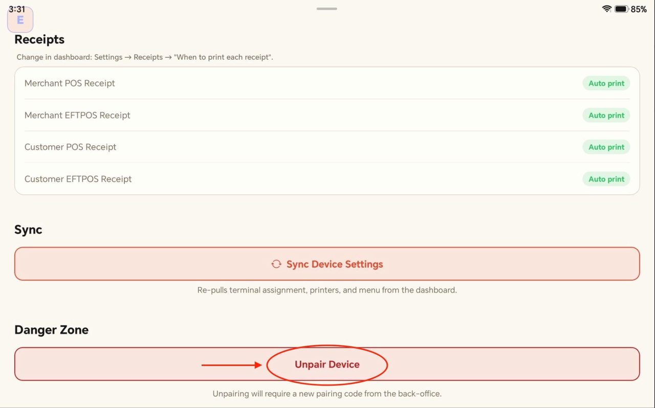 Once COMPLETELY sure you want to unpair the device, press ‘Unpair’.