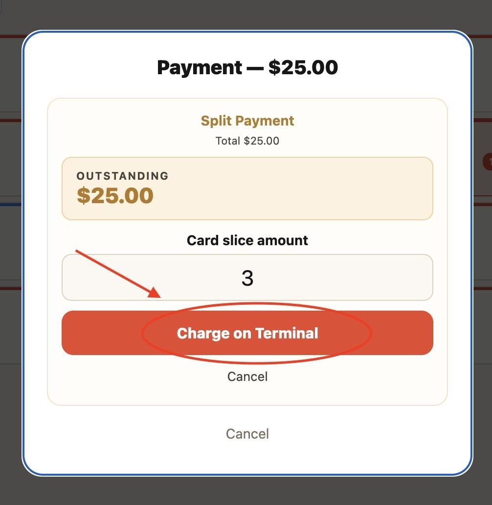 Press ‘Charge on Terminal.’