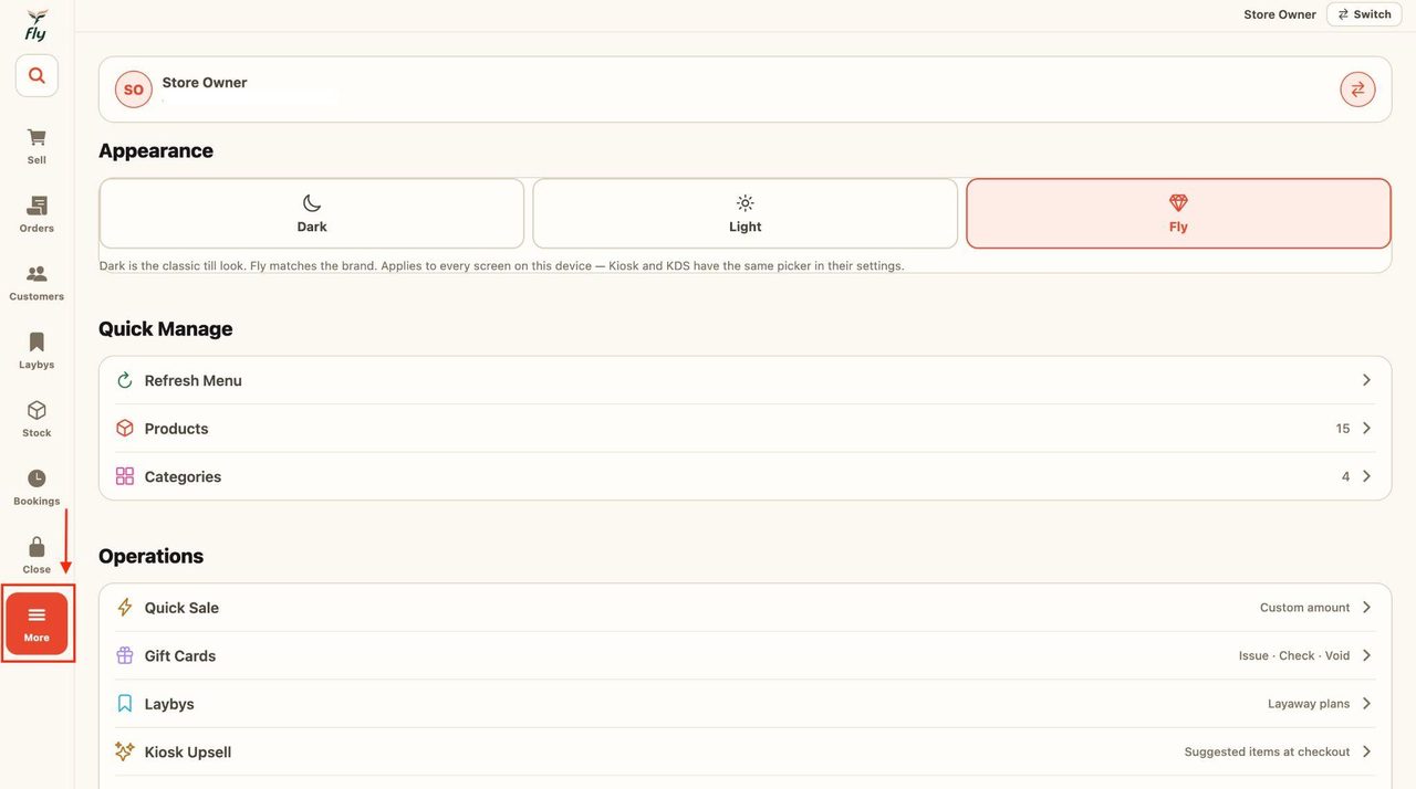 Locate and select the ‘More’ tab in the sidebar.
