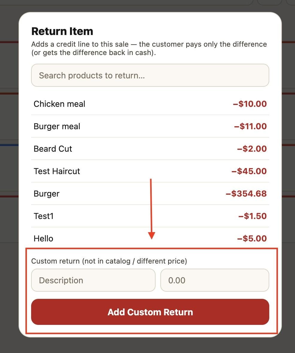 To refund an item that is not in the catalog, use the custom refund section.