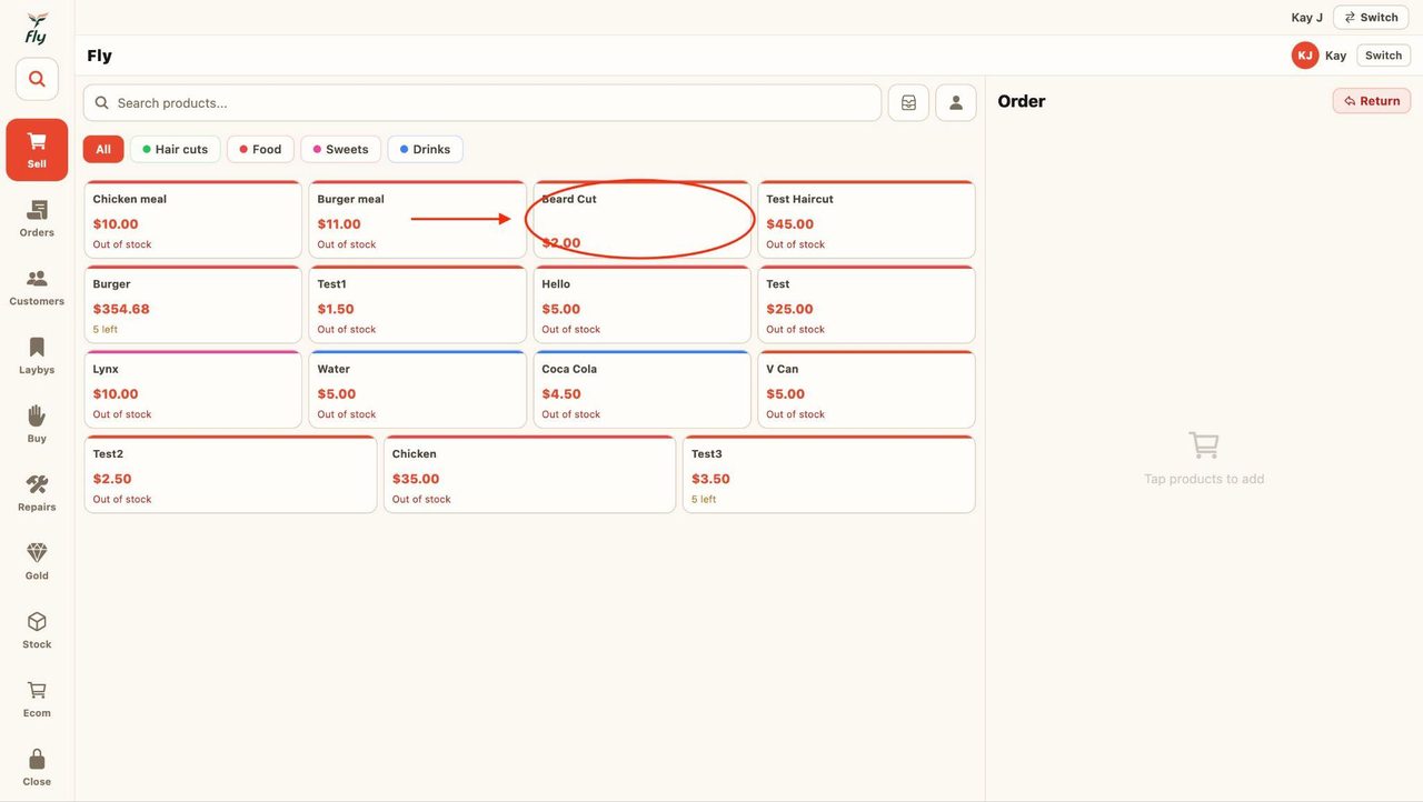 On the till, select any item you wish to sell.