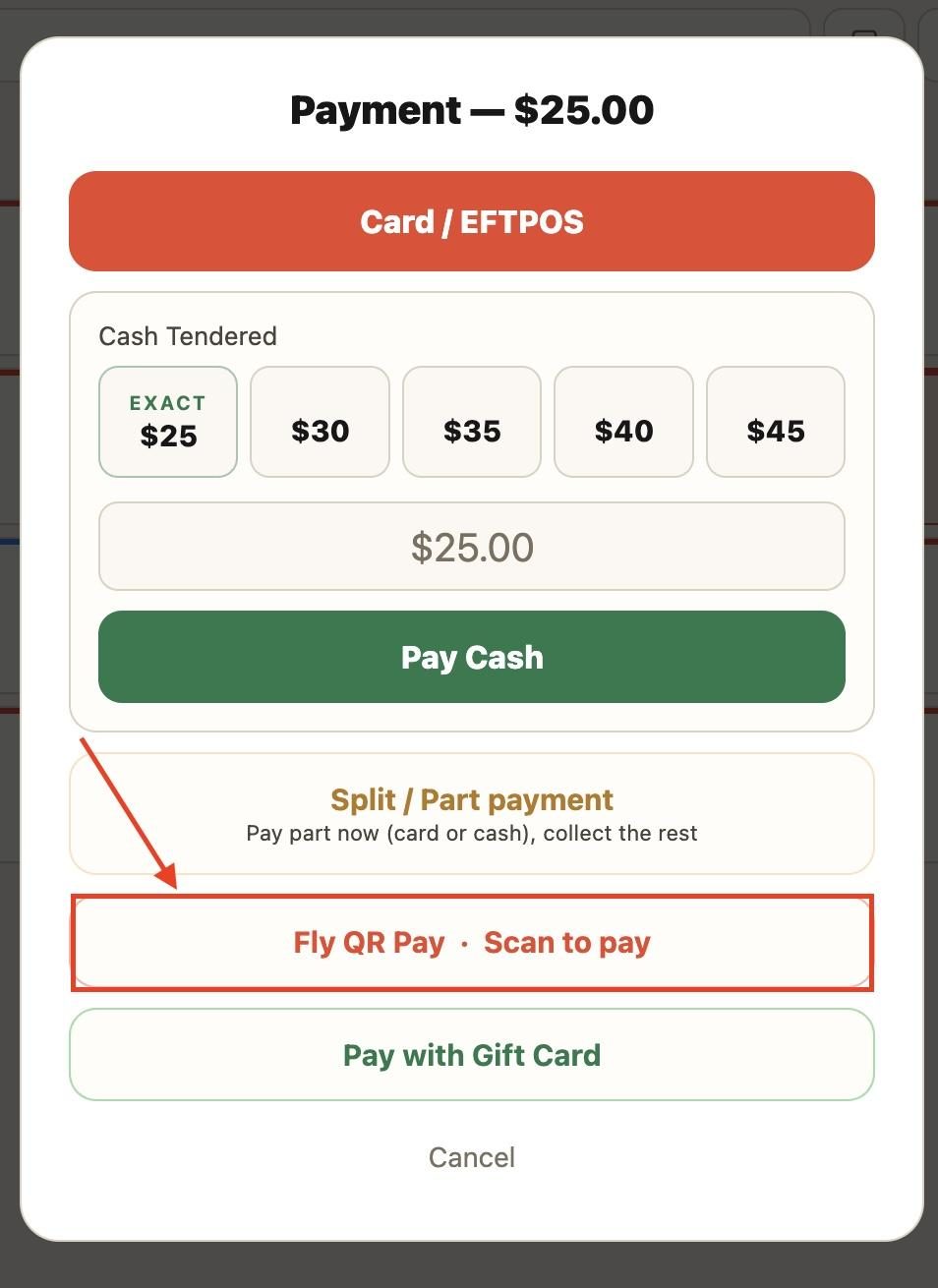 D. For FLY QR Pay, press the fourth button.
