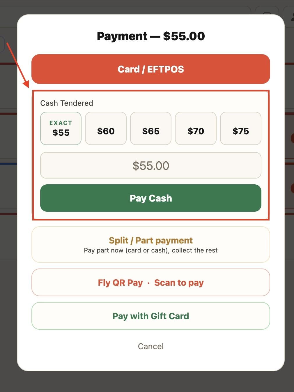 B. To pay in cash, use the cash section.