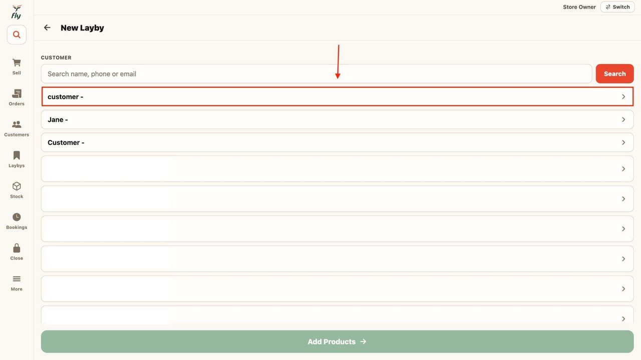 Simply select the desired customer by clicking on them.