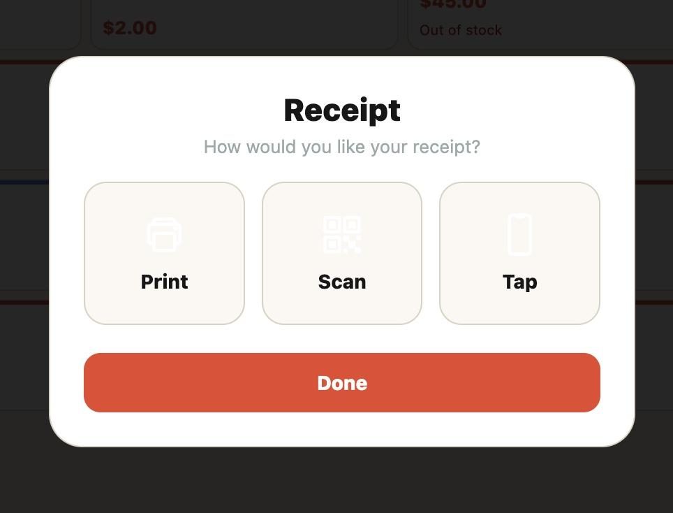 When printing receipts for the customer, pick one of the three options.
