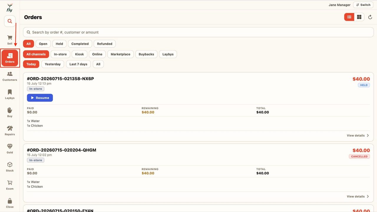 All the past orders can be accessed in the ‘Orders’ tab in the sidebar.