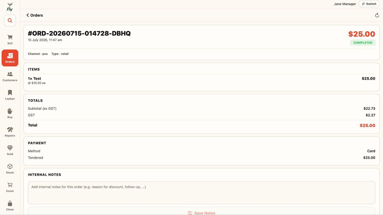This will show all the order’s details.