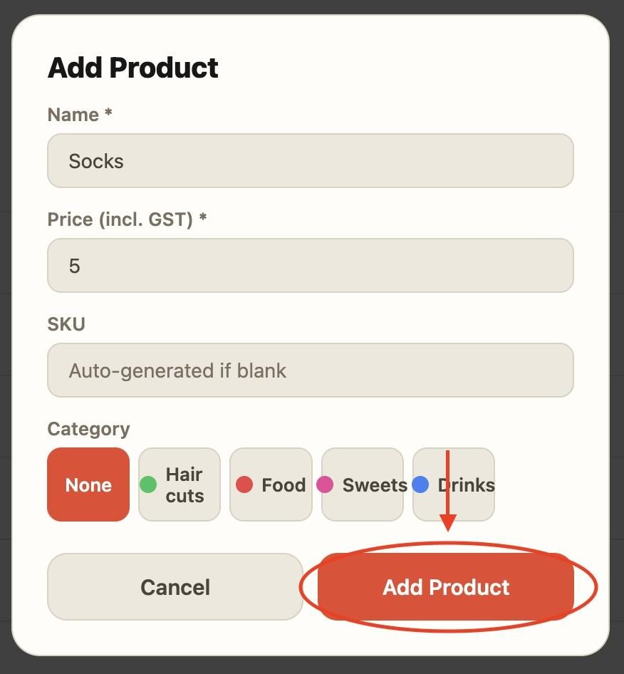 Once all the fields are filled out, press ‘Add product’.