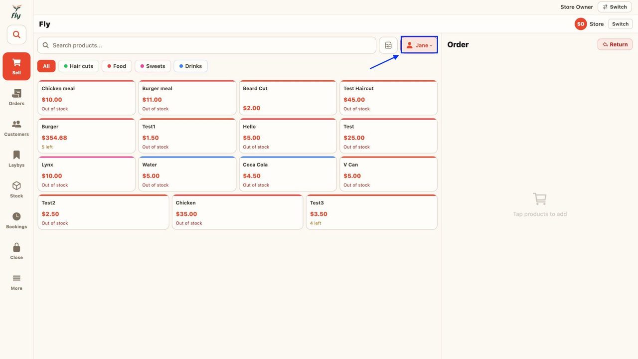 14. This will automatically take you back to the sell page where the customer’s name will be attached at the top.