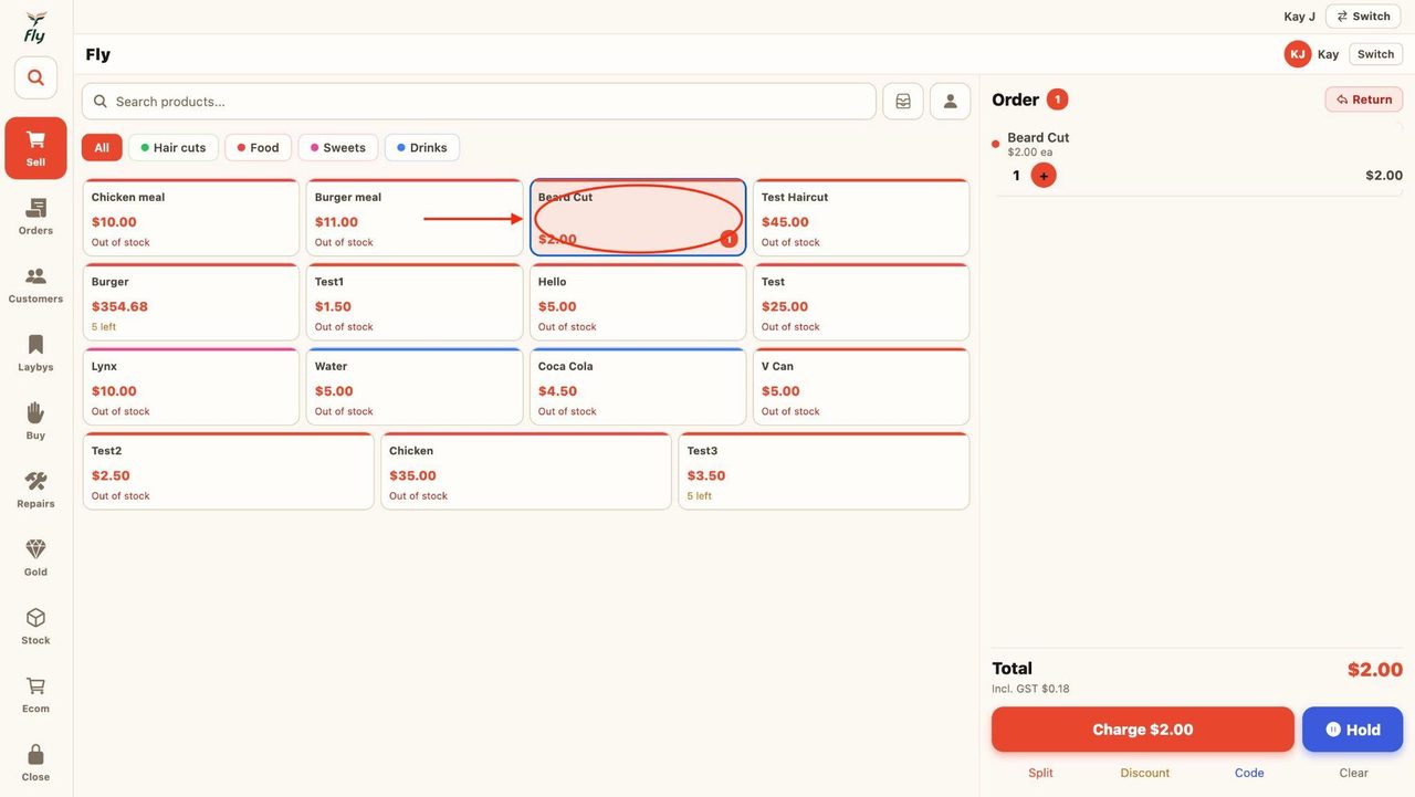 If the customer is purchasing multiples of the same item, simply press on the item again.