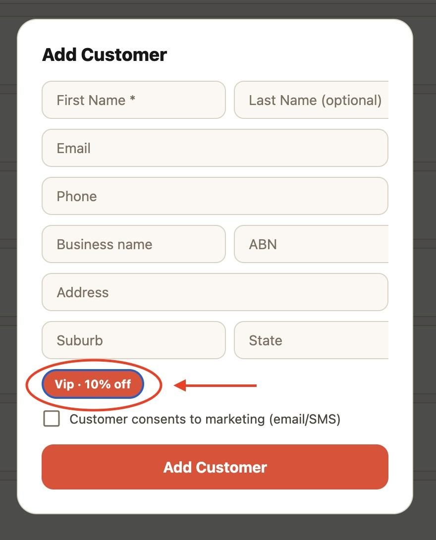 8. Tick the box at the bottom if the customer consents to receiving marketing emails and SMS.