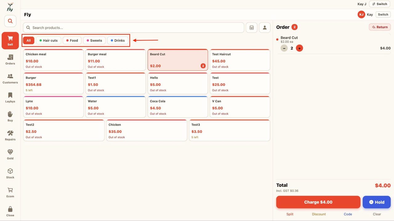 To filter through the items, use the bar at the top to view the items in categories.