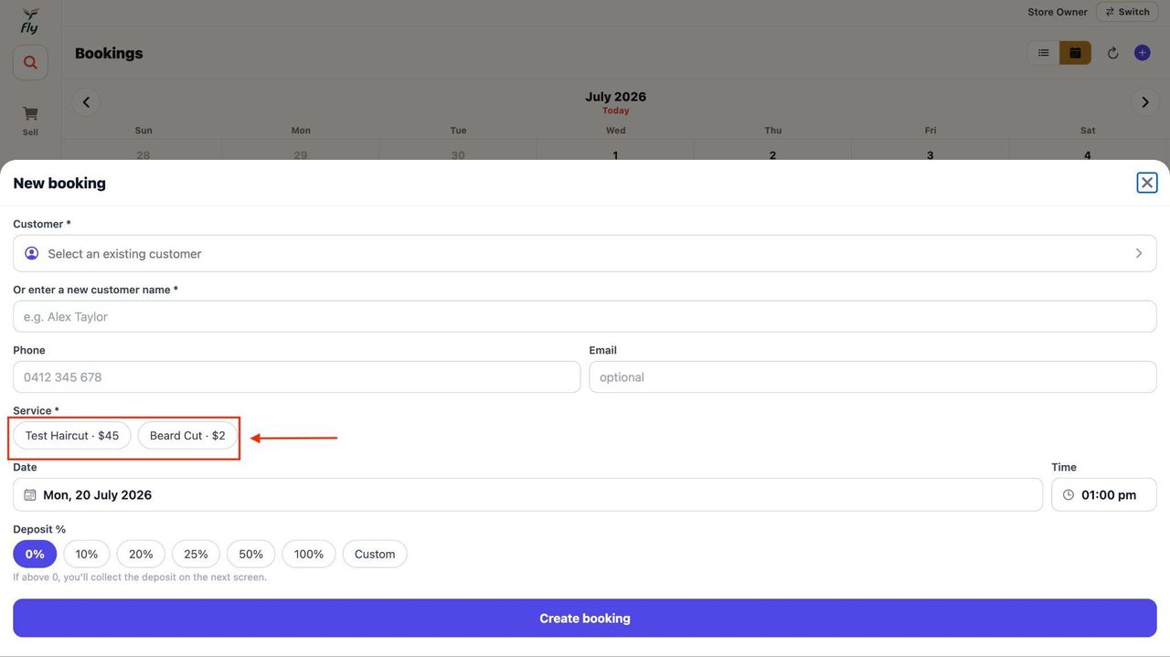 13. Choose a service from the options.