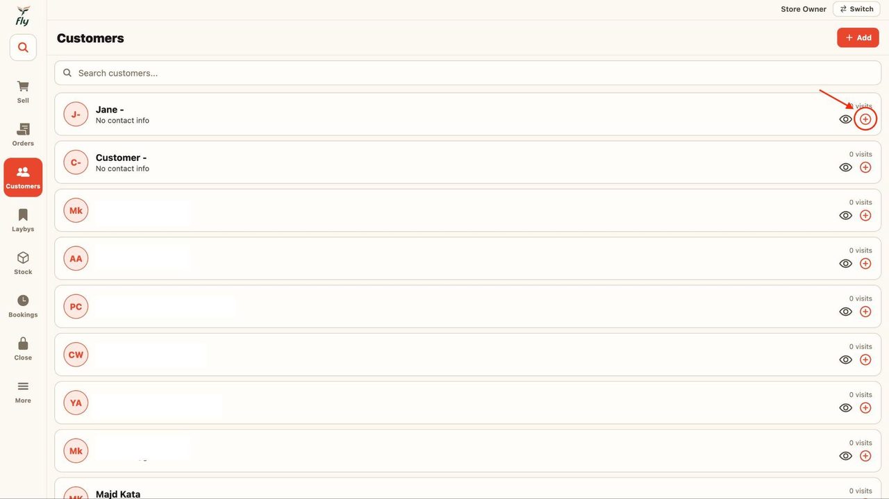 20. On the left side of each customer’s name, press on the plus ‘+’ sign to attach the customer to the sale automatically.