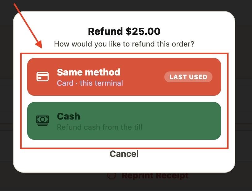 Then, choose the method of refund for the customer.