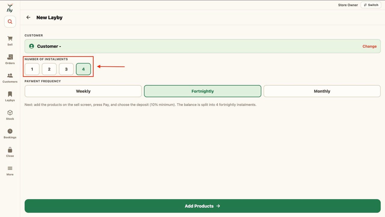 Select the number of instalments.