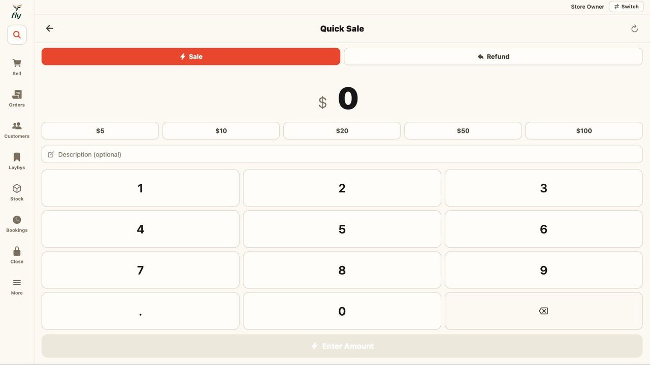This will show the quick sale till.