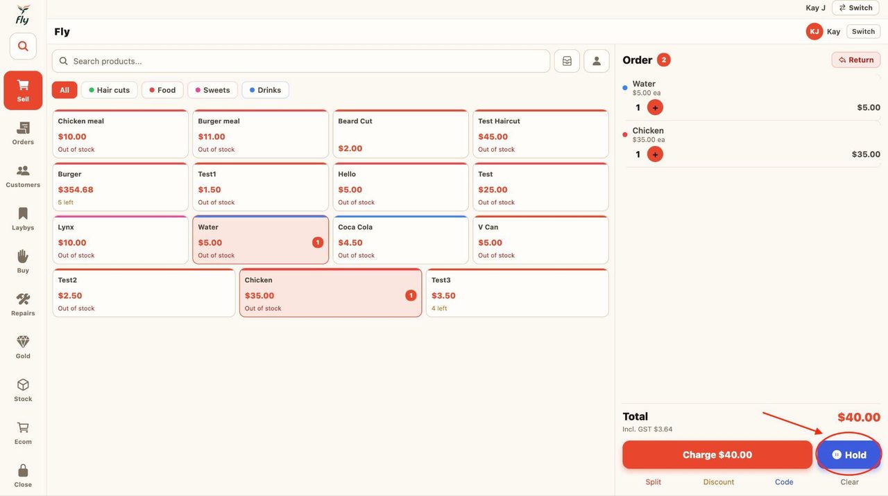 After selecting the desired items, press the ‘hold’ button at the bottom.