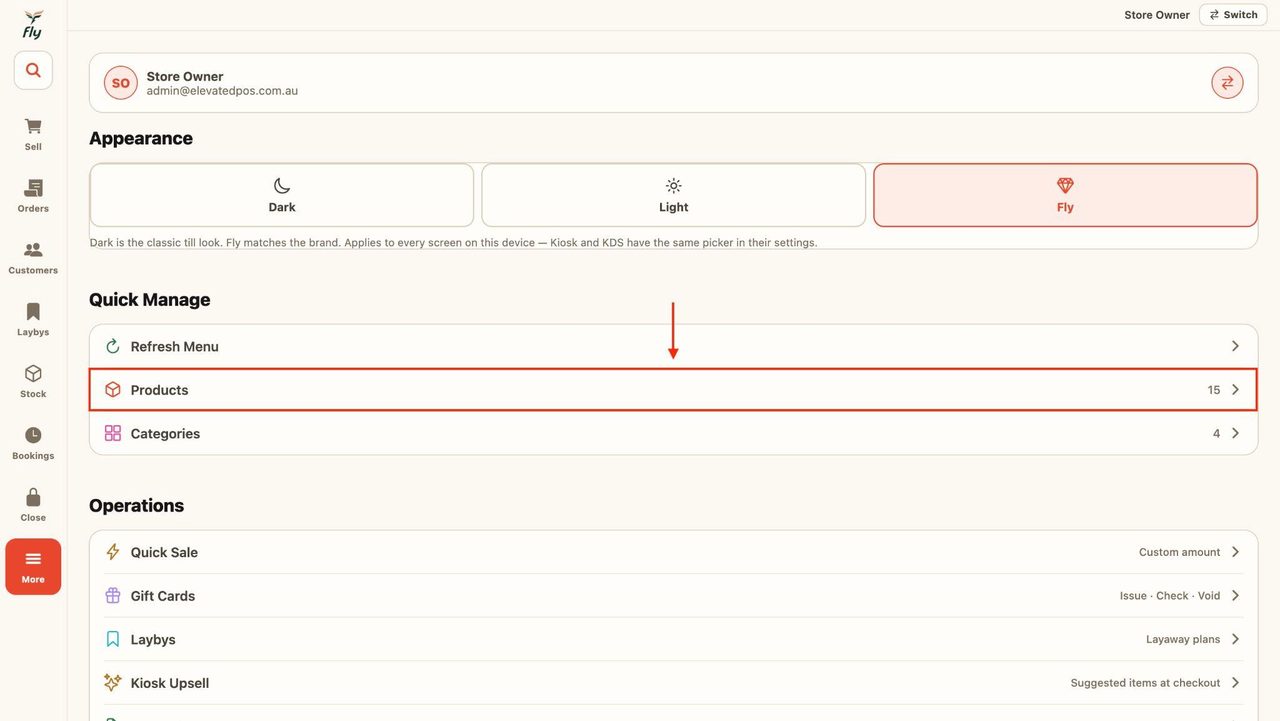 The ‘Products’ button shows the details for the catalog.