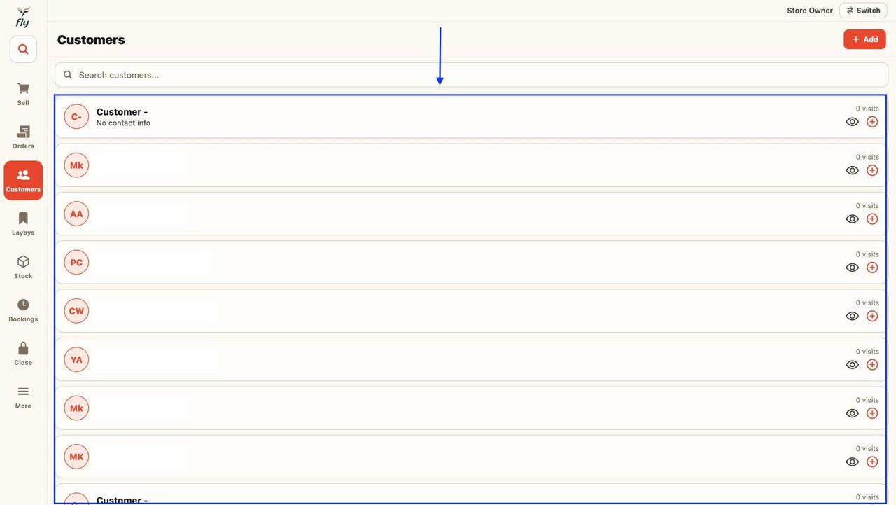 All the added customers can be viewed in the space below.