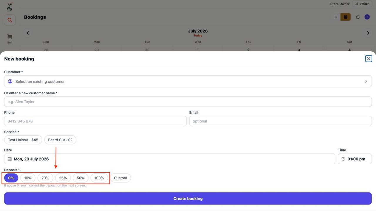 15. Select the rate of the deposit taken from the customer.