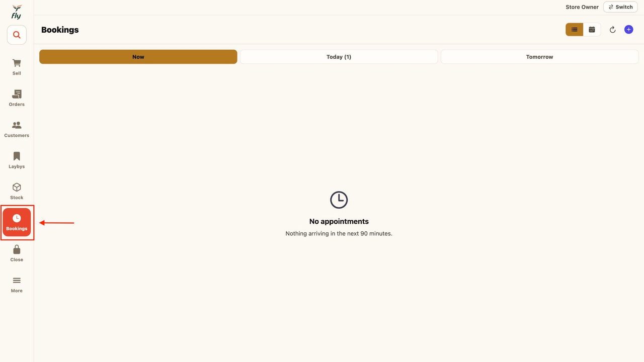 Locate bookings in the sidebar.