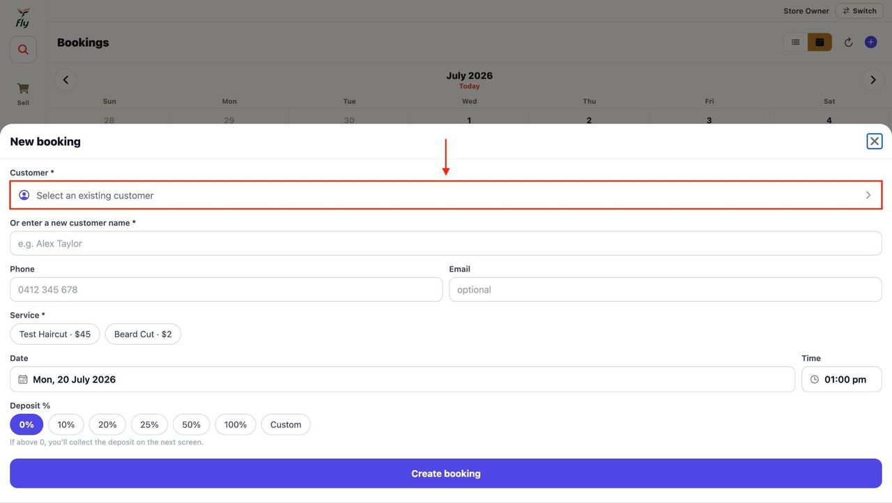 11. Select a customer who’s booking the appointment.