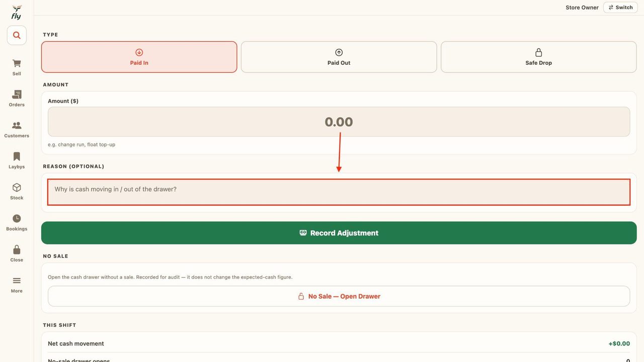 Optionally, enter a reason for the adjustment.