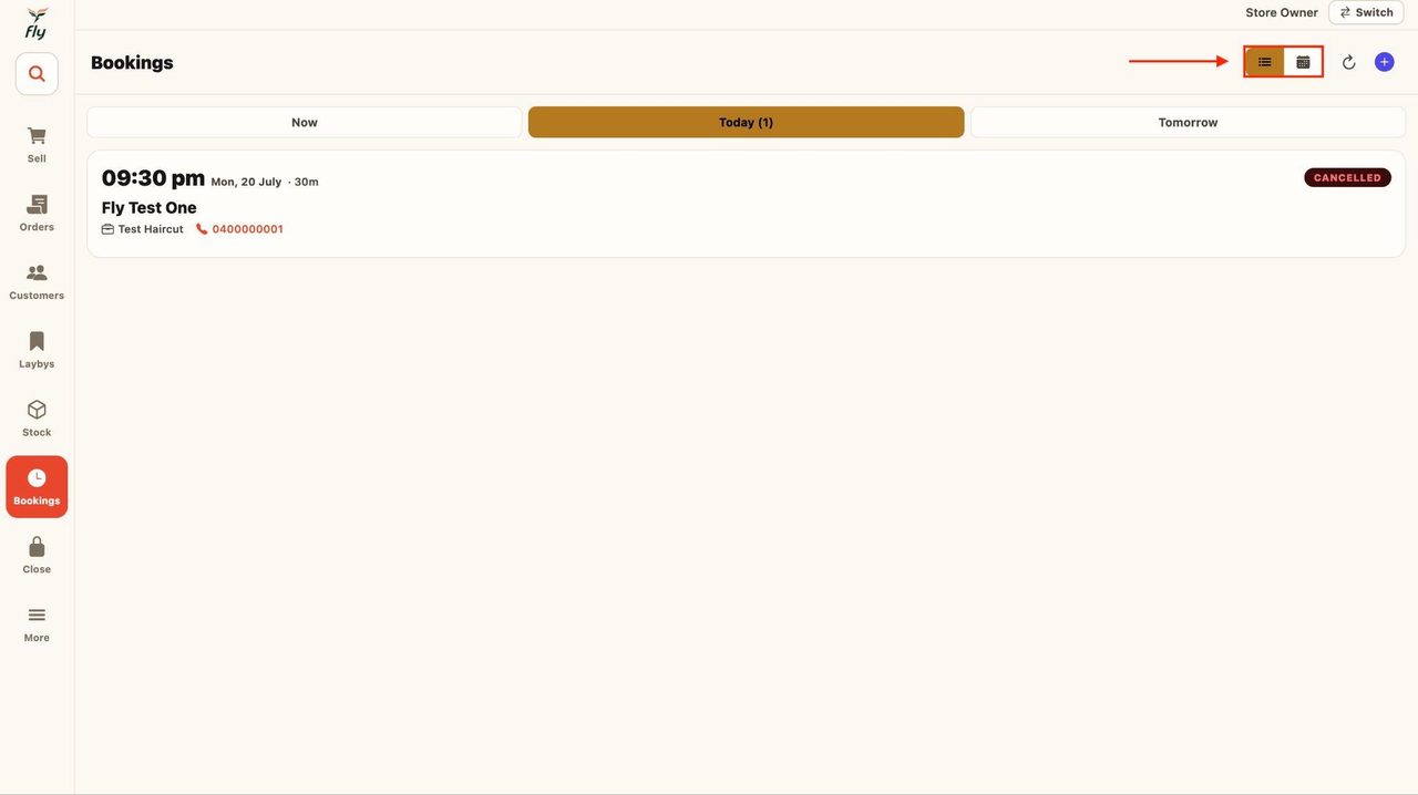 5. Switch the appearance of the scheduling through the top buttons:
