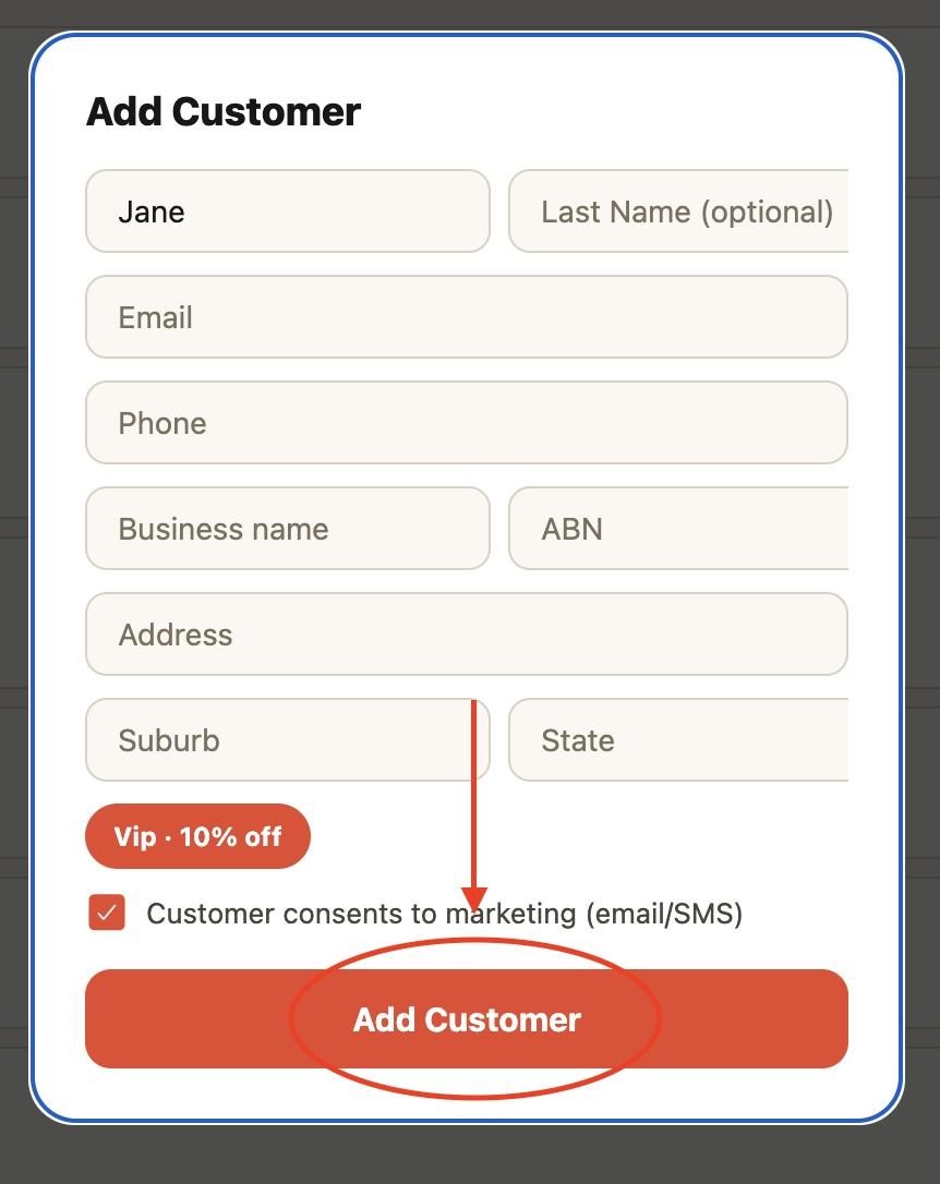 9. Once all the required information is filled out, press ‘Add customer’.
