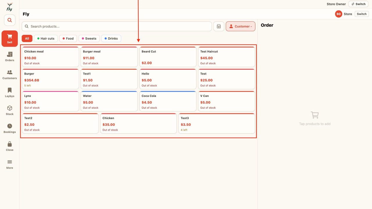 Start selecting the products for the Layby.