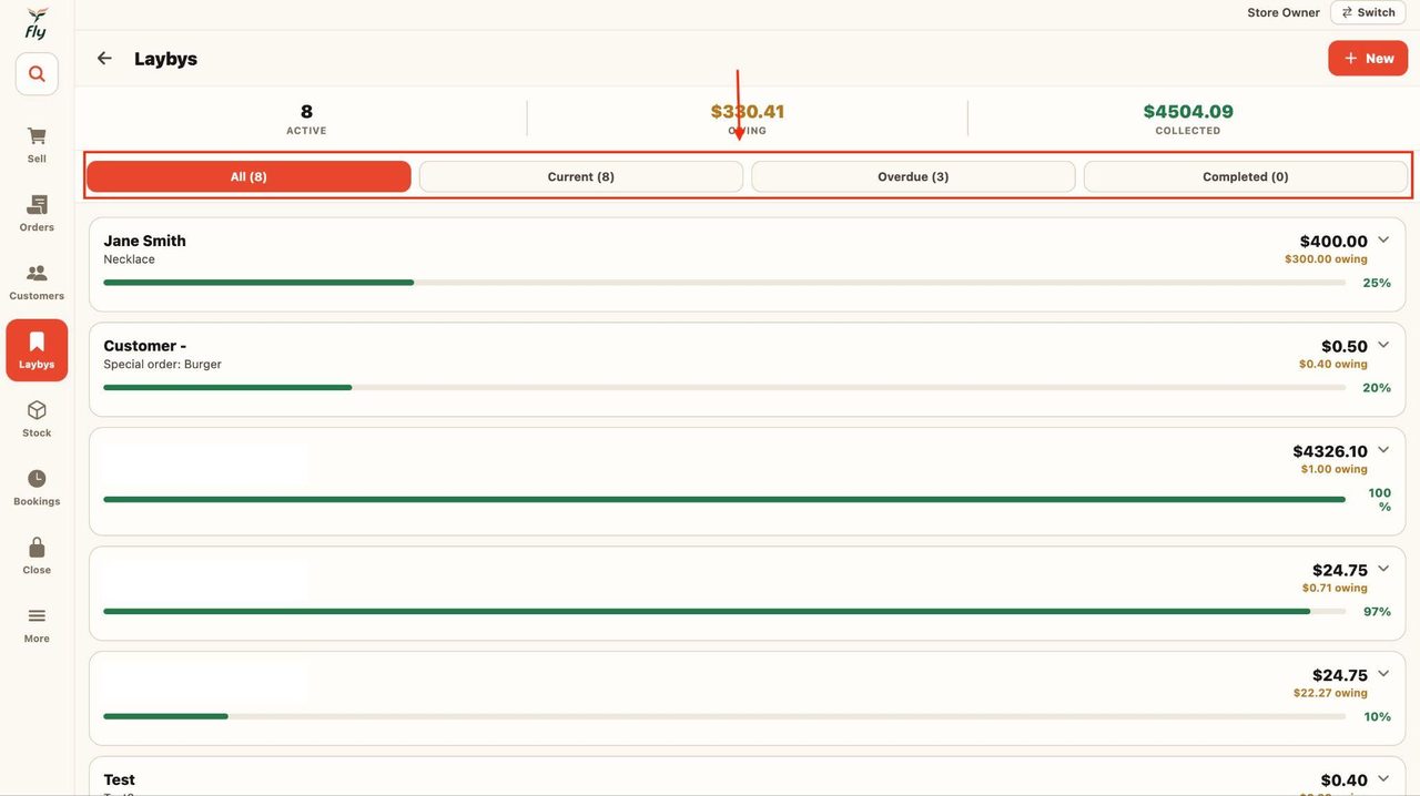 Use the top bar to switch through tabs.