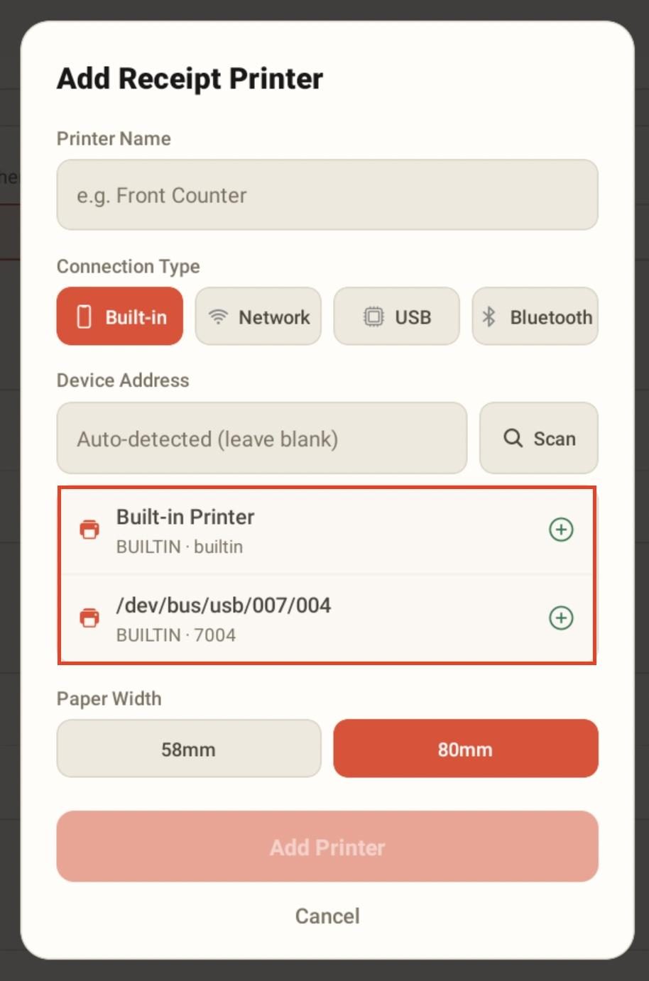 This will reveal the printer options.