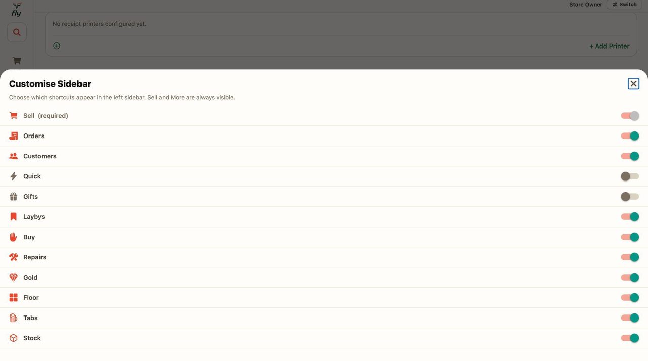 This shows all the tabs that are available in the sidebar.