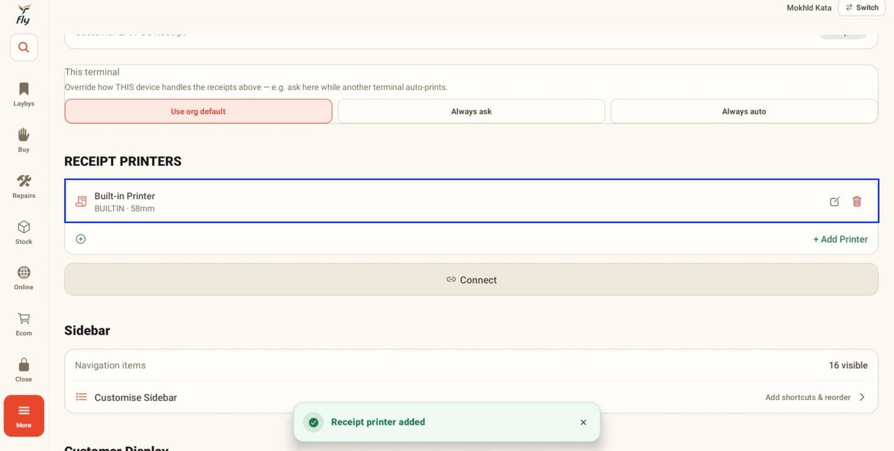 The printer will now appear in the following space: