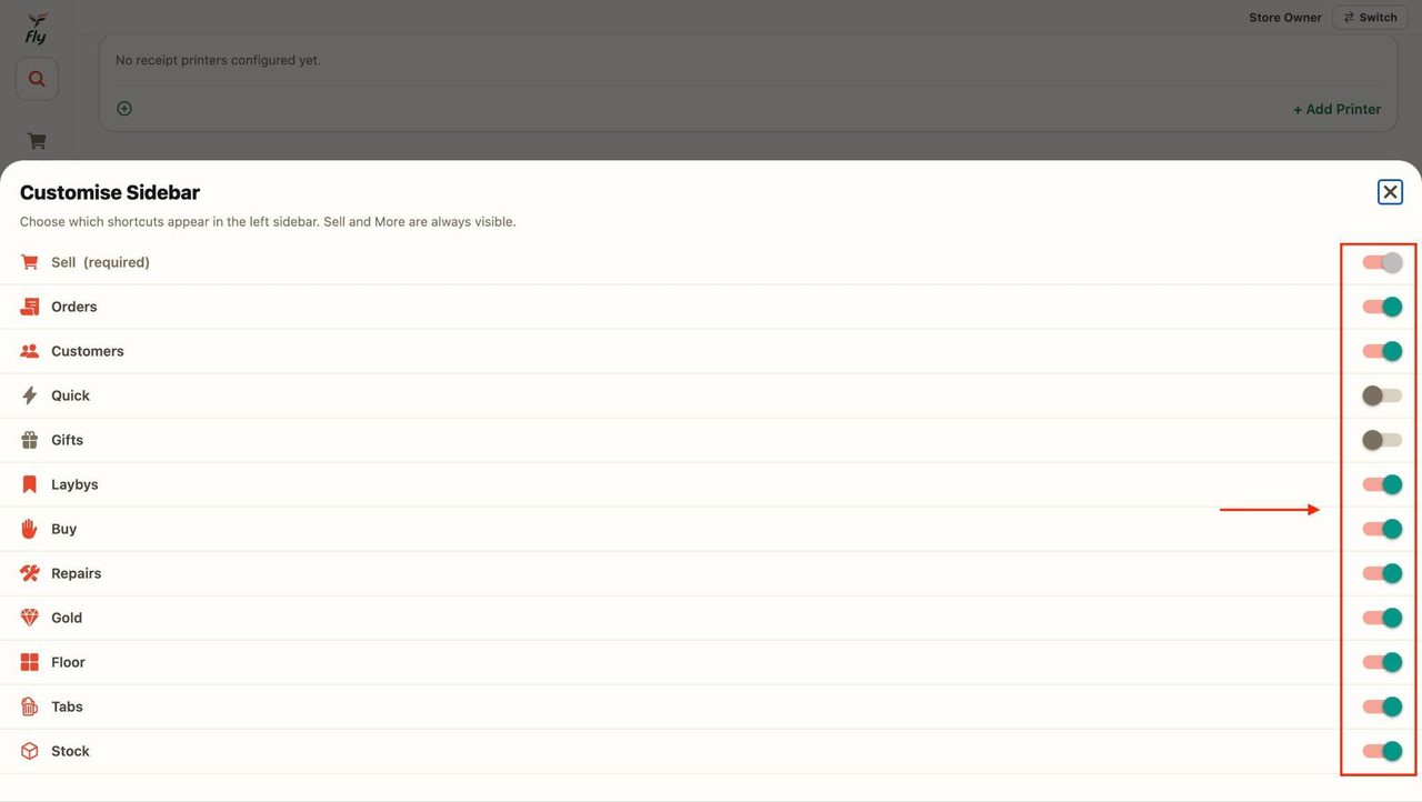 Toggle them on if you want the tab to appear in the sidebar, Or, toggle it off to make it disappear from the sidebar.