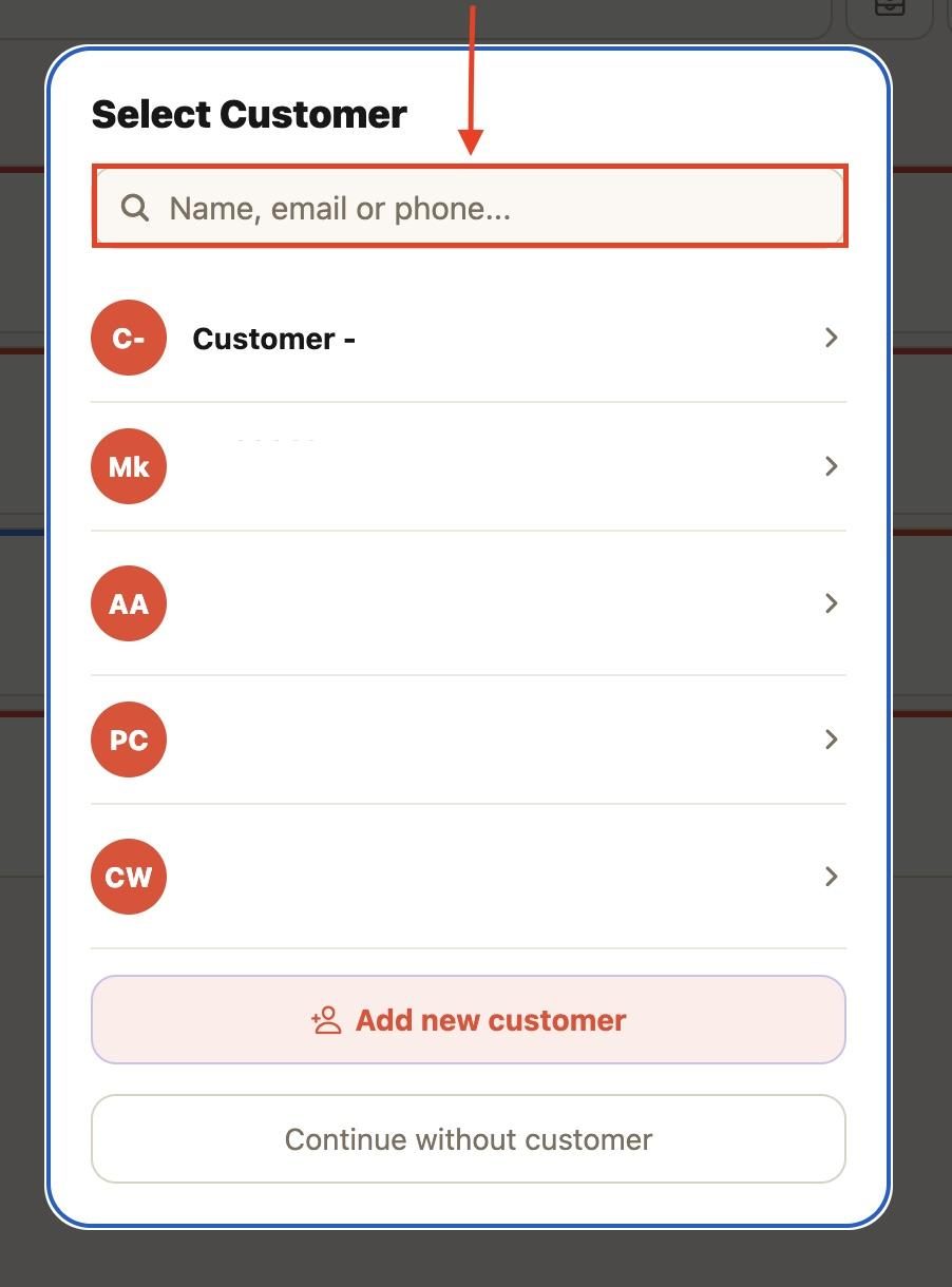 You can find the desired customer using the search bar at the top.