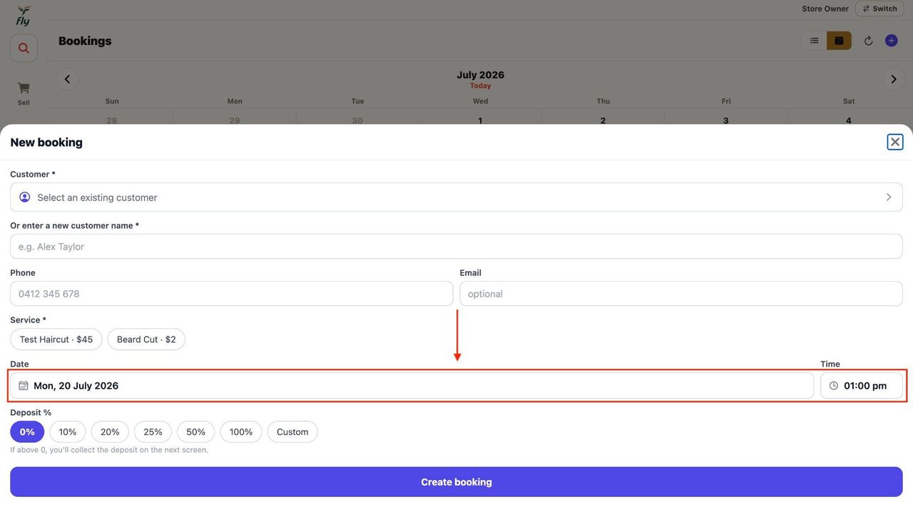 14. Select a date and time for the appointment.